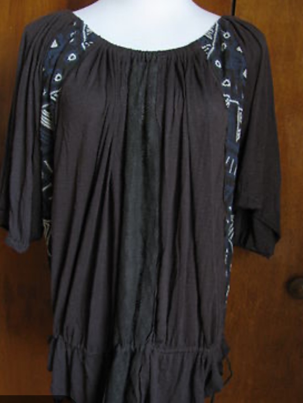 Free People "New World Butterfly" tunic dark gray intricate blue white embroider